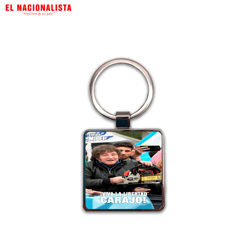 Llavero Cuadrado Metálico Javier Milei – Accesorio Viva la Libertad