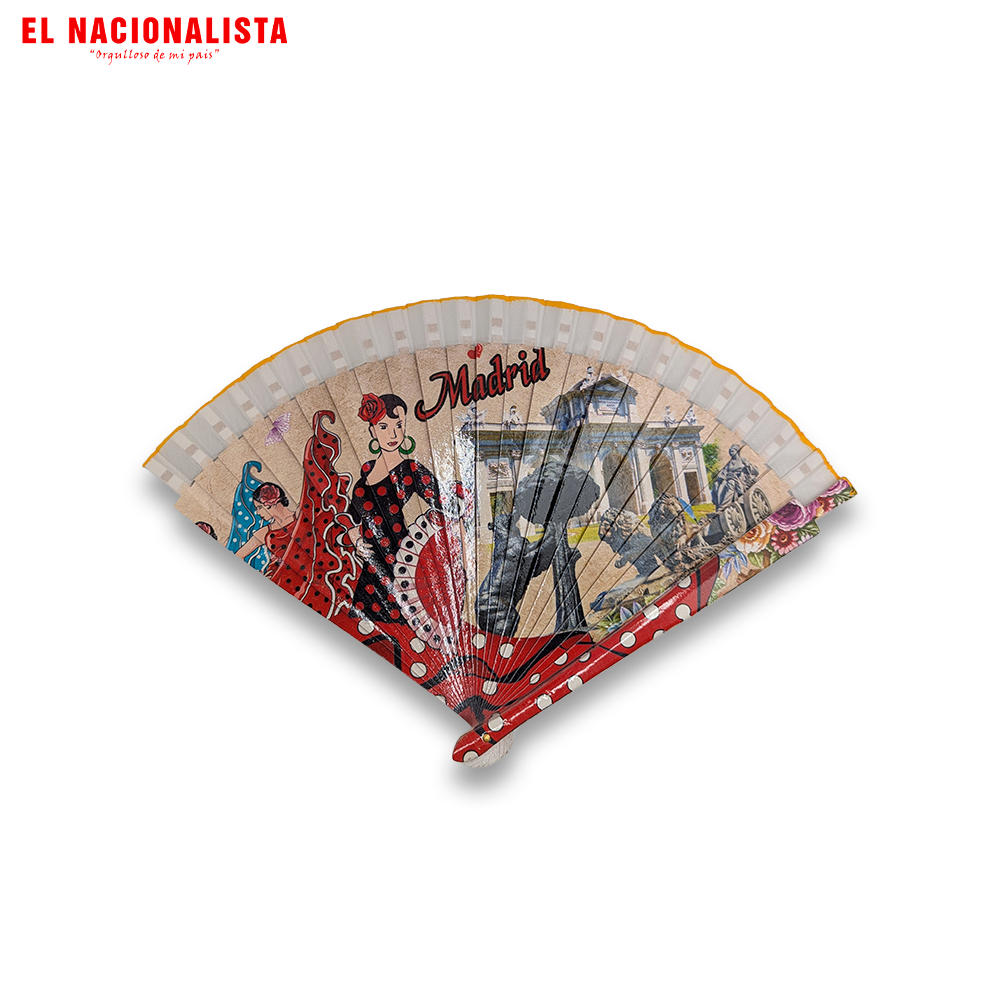Abanico de Madrid "Souvenir de España" – Abanico Tradicional con Monumentos y Flamencas
