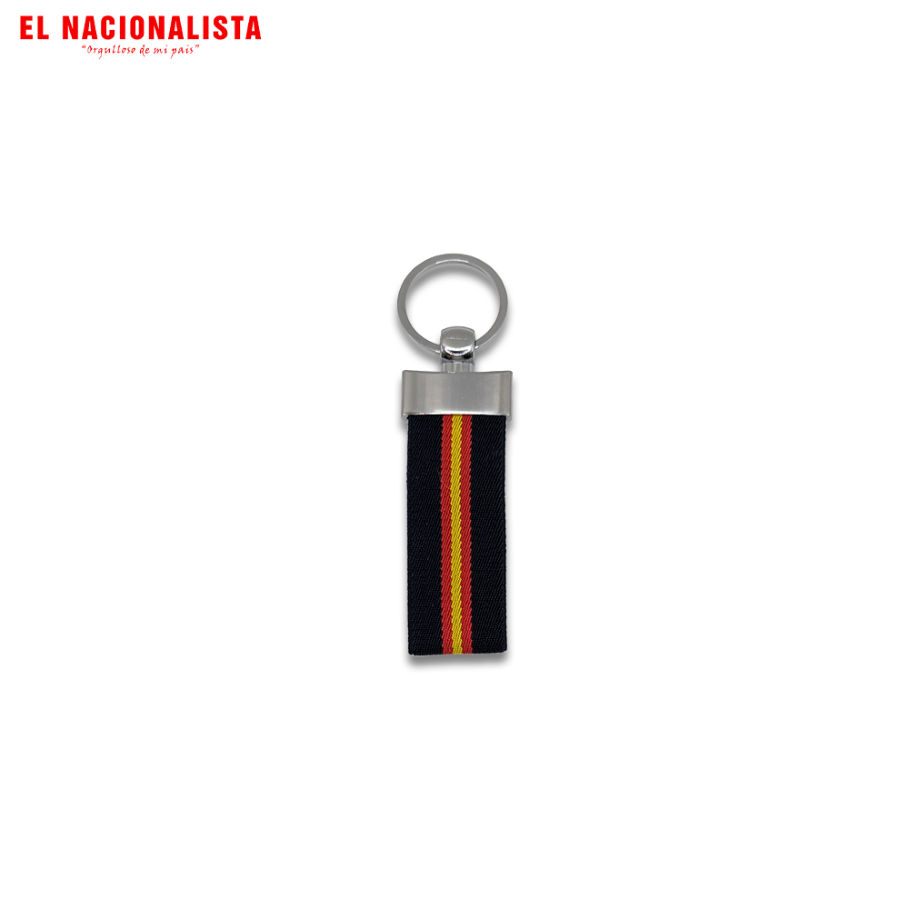 Llavero de Cinta Textil de España – Llavero Premium con Bandera Vertical y Cabezal Metálico Plateado