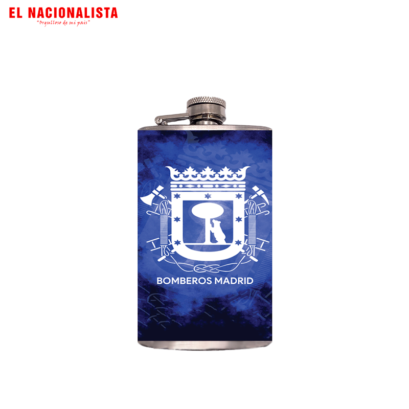 Petaca Metálica Bomberos Madrid – Licorera de Bolsillo con Escudo Oficial