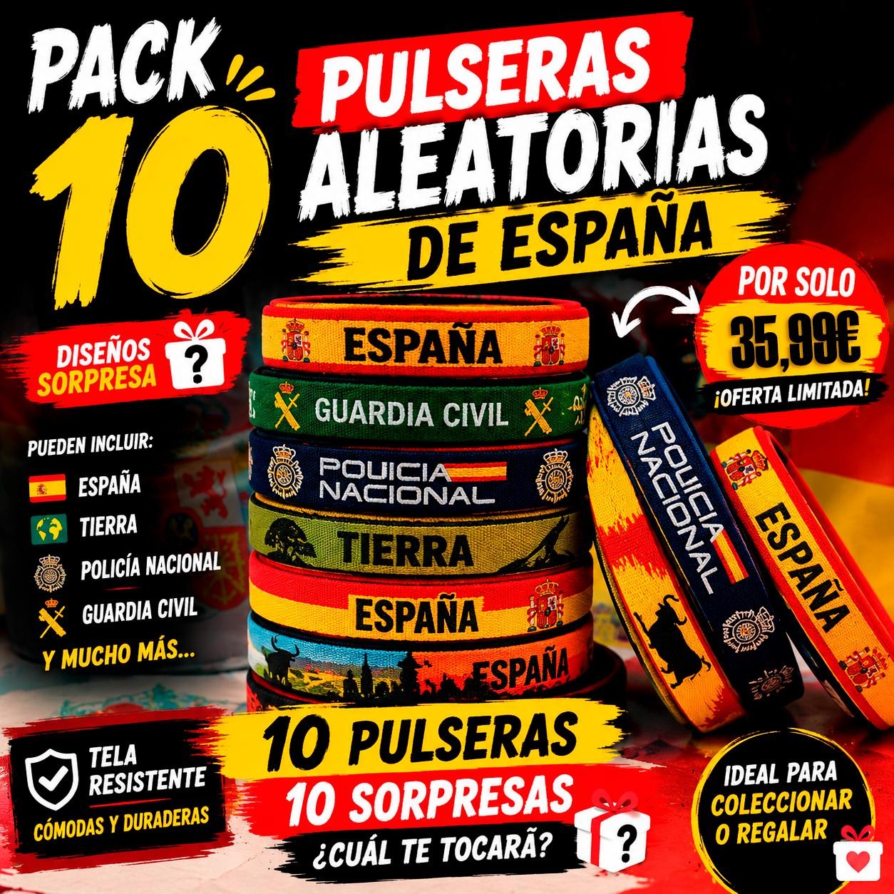 Pack Sorpresa de 10 Pulseras de España Alta Calidad