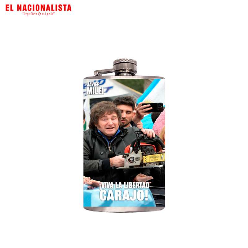 Petaca Metálica Javier Milei – Licorera de Bolsillo Viva la Libertad