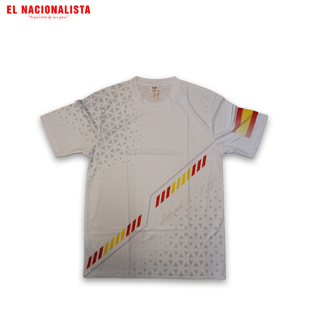 Camiseta Técnica España Diseño Geométrico Blanca