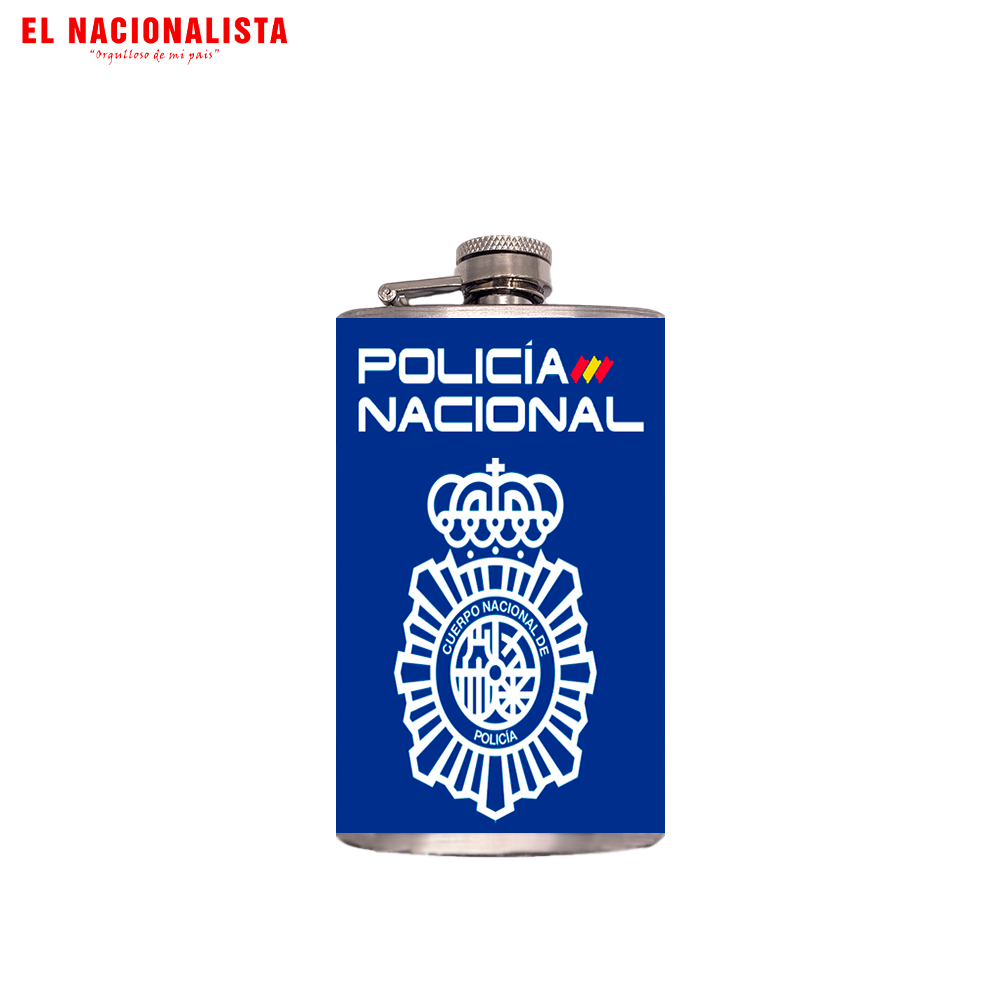 Petaca Metálica Policía Nacional – Licorera de Bolsillo con Emblema de la Policía Nacional