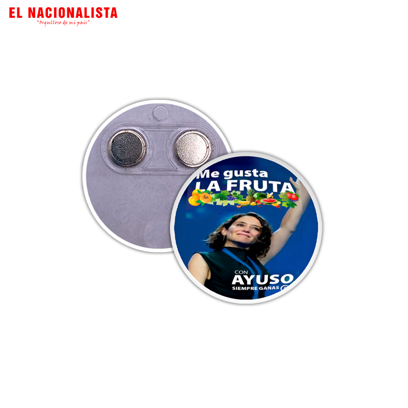Imán Redondo para Nevera Ayuso – Souvenir Magnético Me Gusta la Fruta