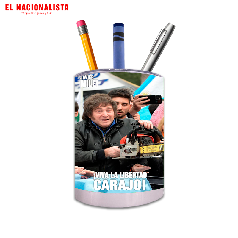 Porta Lápices Circular Javier Milei – Cubilete de Escritorio Exclusivo