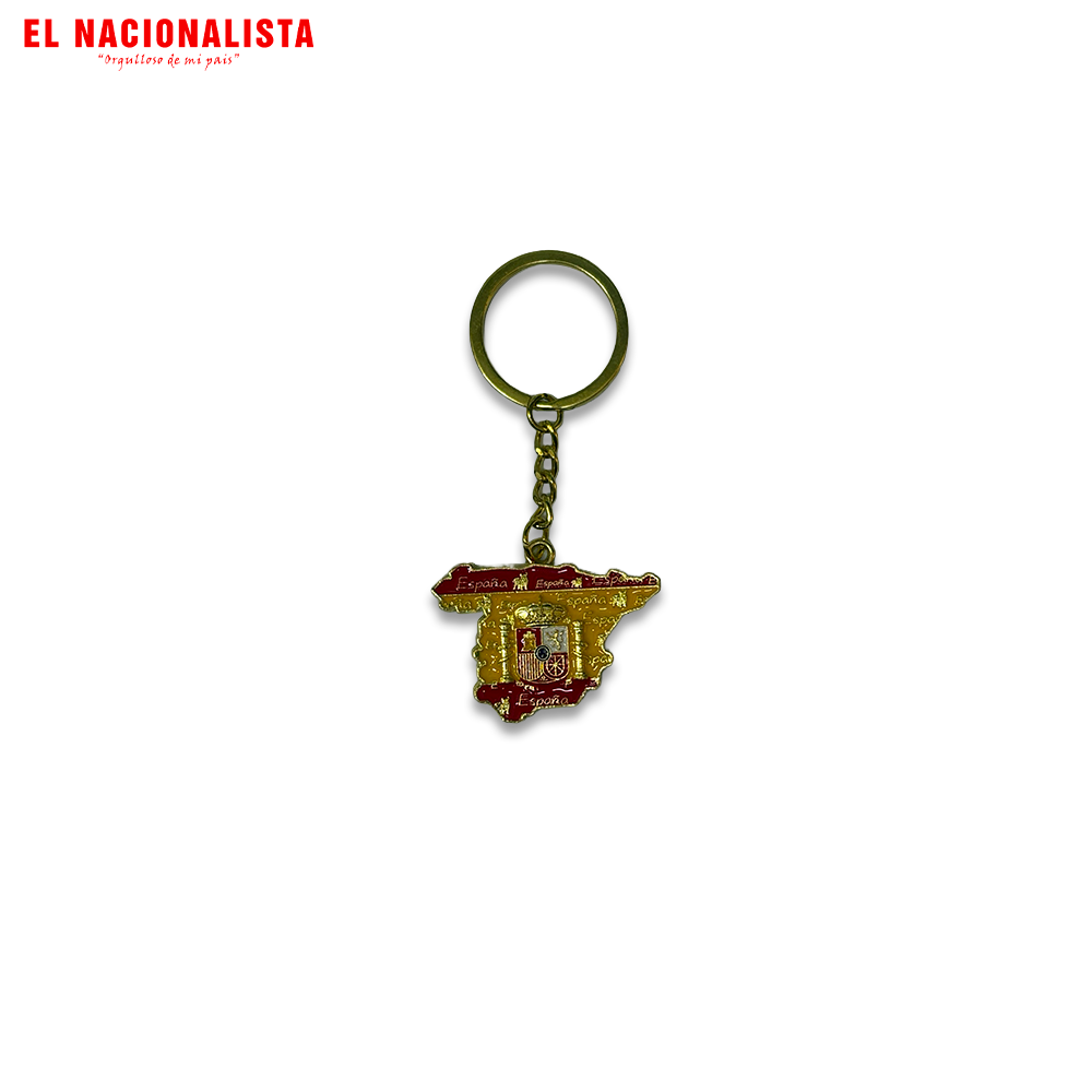 Llavero Dorado Mapa de España con Escudo – Orgullo Nacional