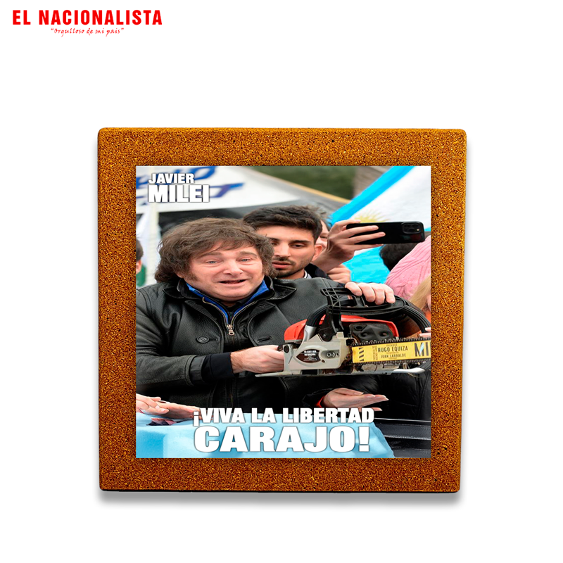Baldosa Decorativa Enmarcada Javier Milei – Azulejo Viva la Libertad