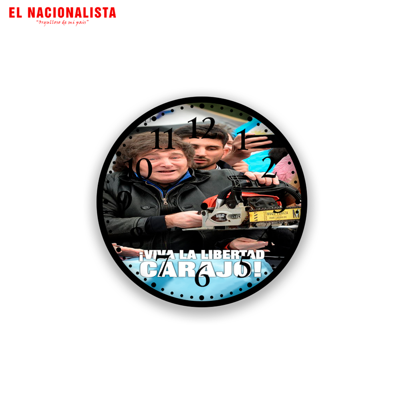 Reloj de Pared Redondo Javier Milei – Reloj Viva la Libertad Carajo