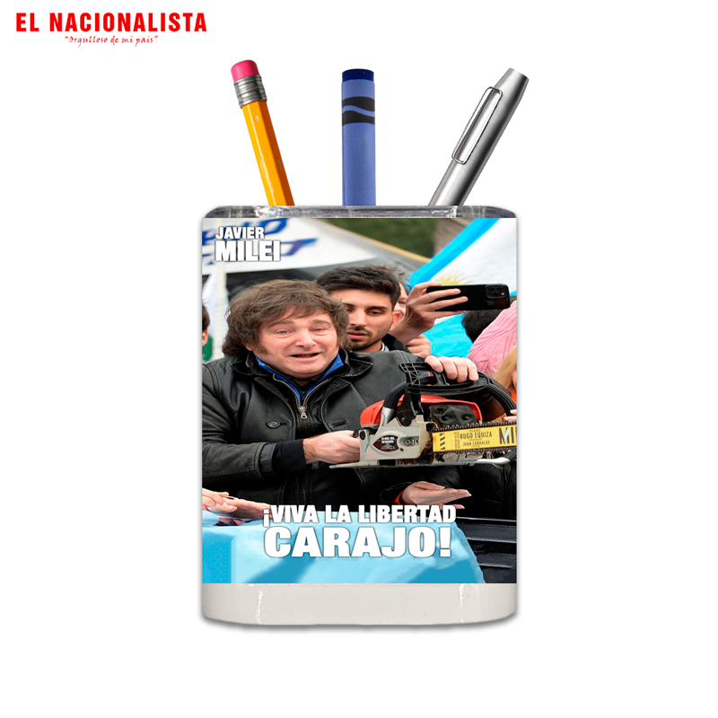 Porta Lápices Cuadrado Javier Milei – Cubilete de Escritorio Exclusivo