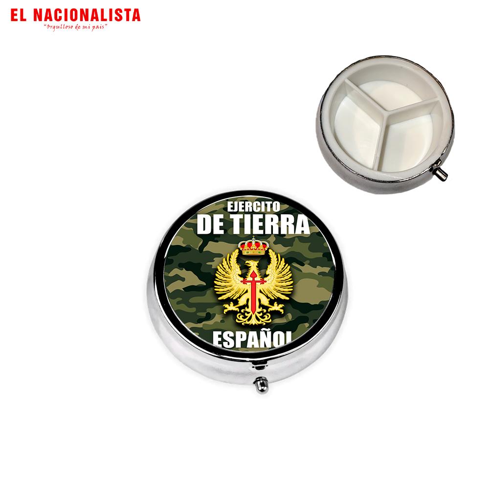 Pastillero Metálico Redondo Ejército de Tierra Español – Organizador de Bolsillo con Emblema del Ejército de Tierra