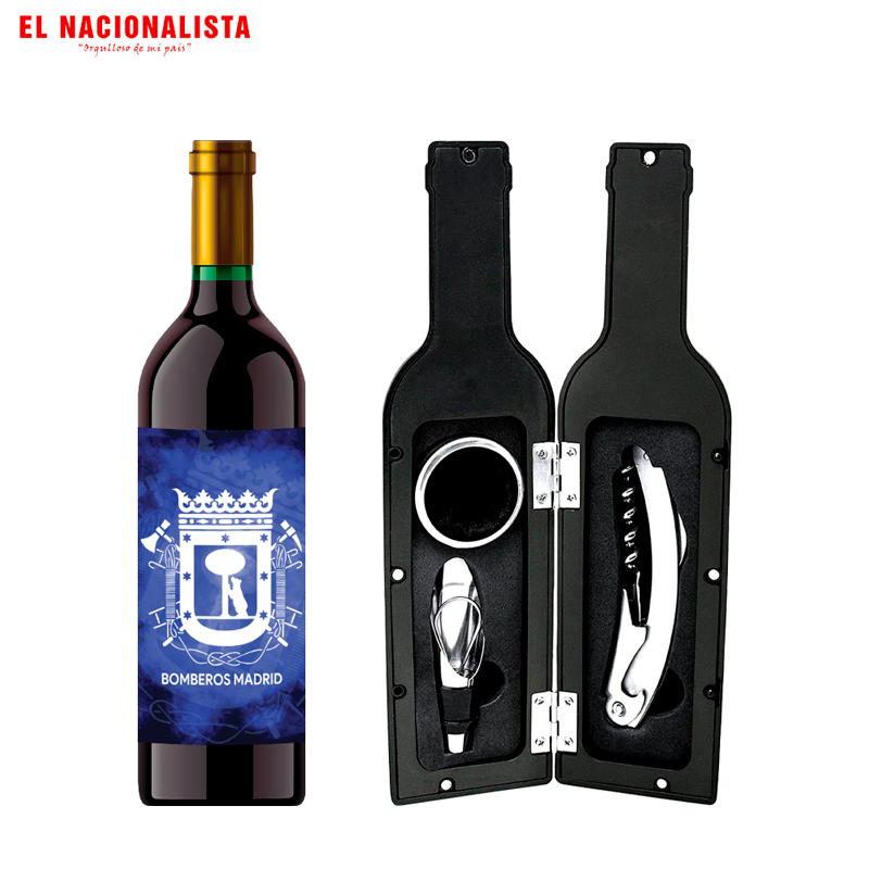 Kit Sacacorchos en Estuche Bomberos Madrid – Set de Vino con Escudo Oficial