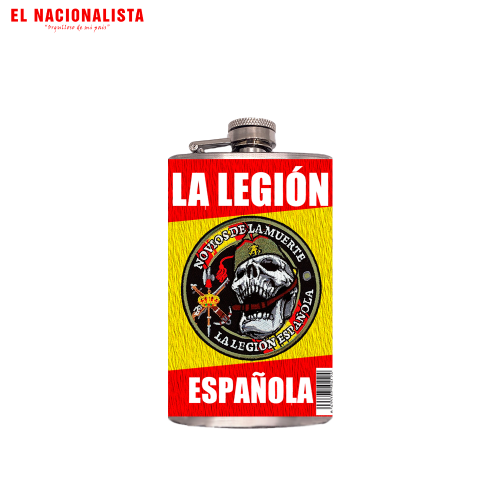 Petaca Metálica Legión Española Novios de la Muerte – Licorera de Bolsillo con Emblema Legionario