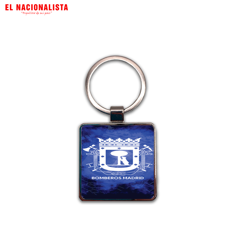 Llavero Cuadrado Metálico Bomberos Madrid – Accesorio con Escudo Oficial