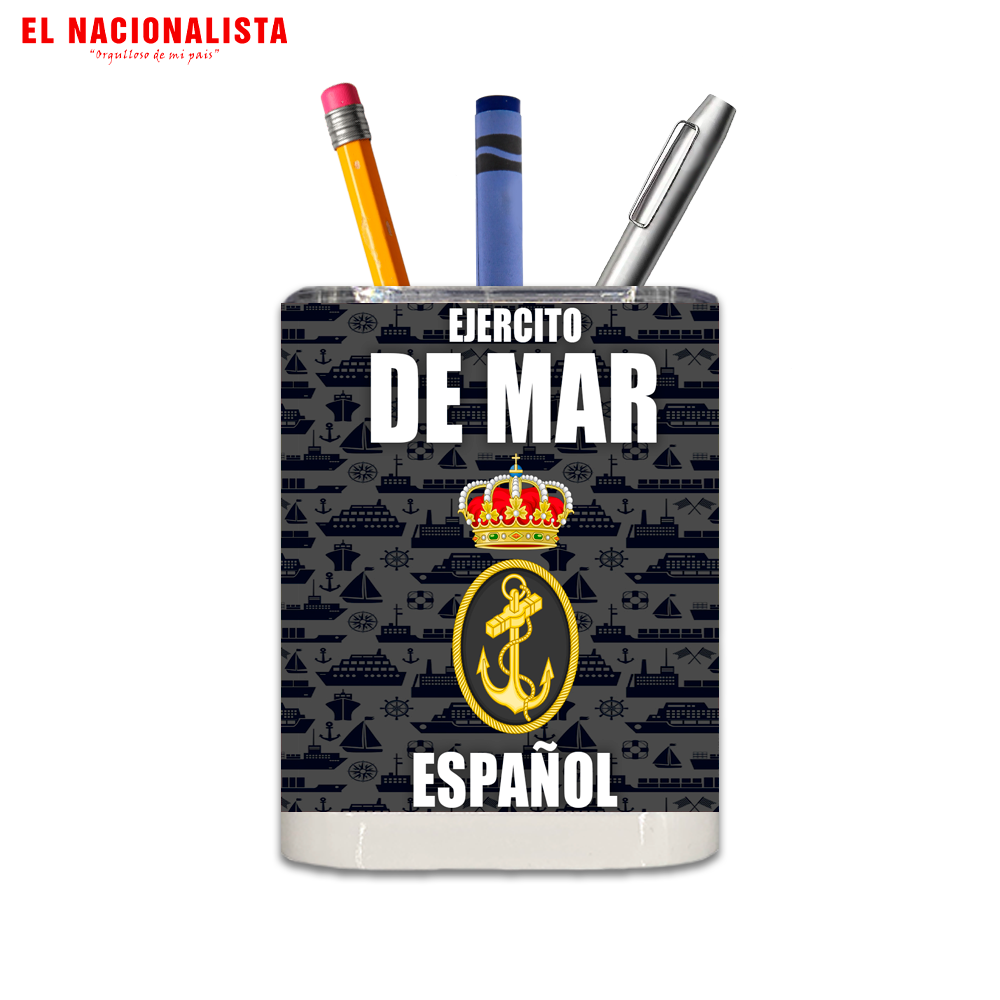 Porta Lápices Cuadrado Ejército de Mar Español – Cubilete de Escritorio con Emblema del Ejército de Mar