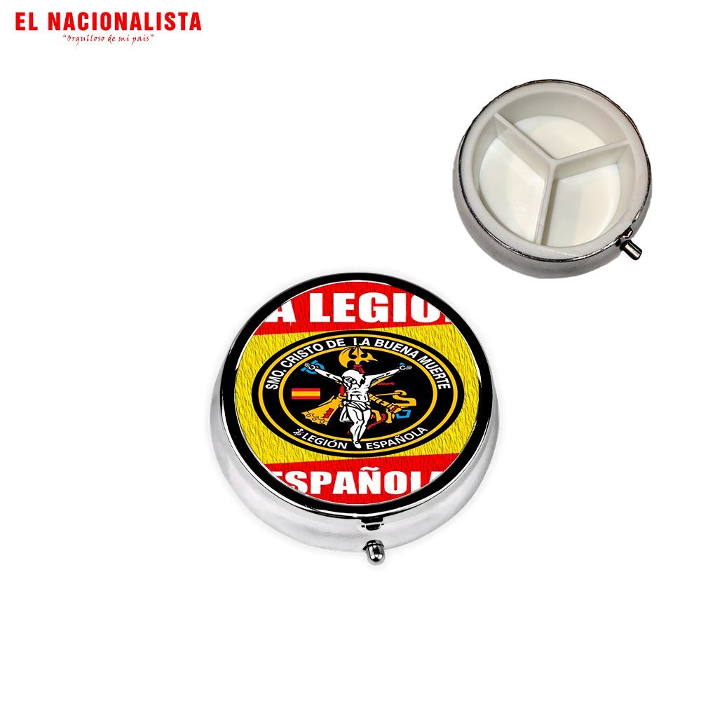 Pastillero Metálico Redondo Cristo de la Buena Muerte – Organizador de Bolsillo con Imagen del Cristo de la Buena Muerte