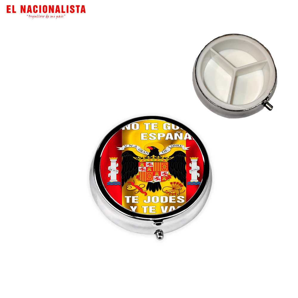 Pastillero Metálico Redondo SI NO TE GUSTA ESPAÑA TE JODES Y TE VAS – Organizador de Bolsillo SI NO TE GUSTA ESPAÑA TE JODES Y TE VAS