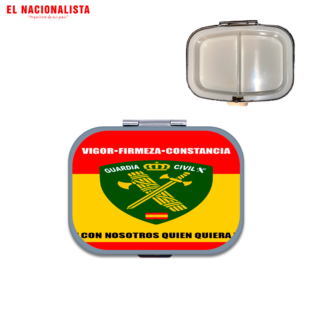 Pastillero Metálico Cuadrado Guardia Civil España – Organizador Compacto con Emblema de la Guardia Civil