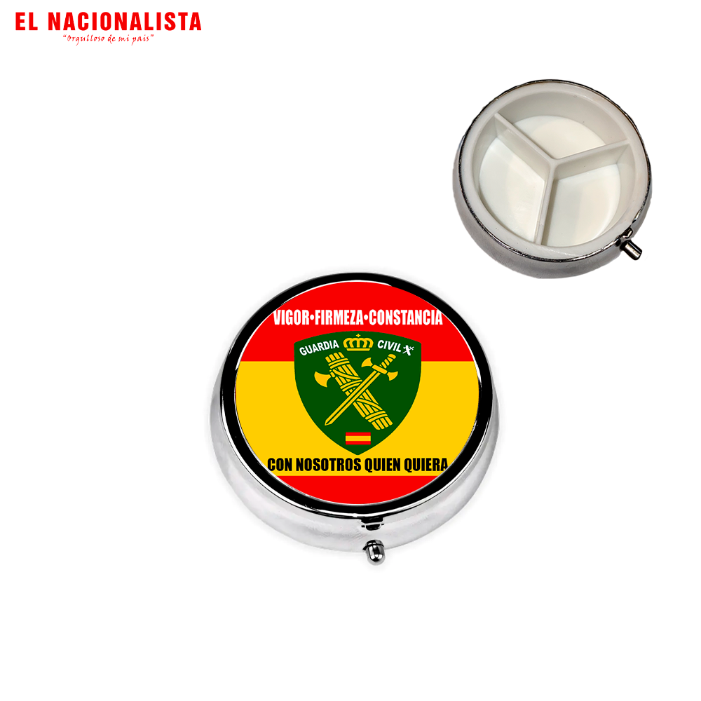 Pastillero Metálico Redondo Guardia Civil España – Organizador de Bolsillo con Emblema de la Guardia Civil