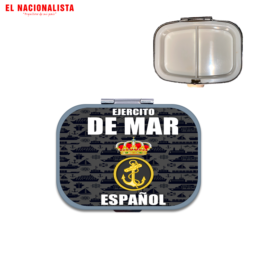 Pastillero Metálico Cuadrado Ejército de Mar Español – Organizador Compacto con Emblema del Ejército de Mar