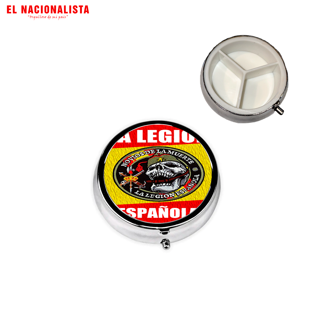 Pastillero Metálico Redondo Legión Española Novios de la Muerte – Organizador de Bolsillo con Emblema Legionario