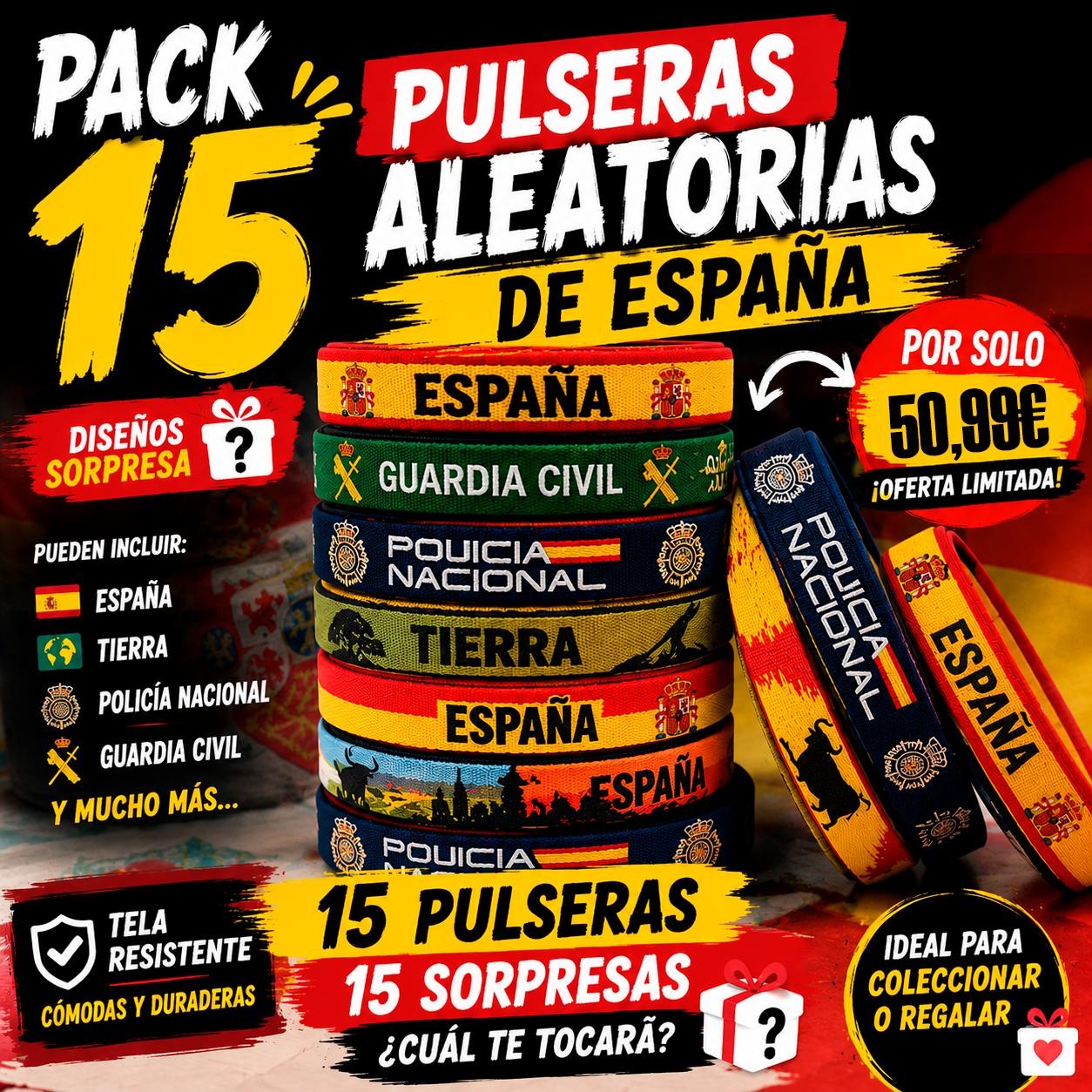 Pack Sorpresa de 15 Pulseras de España Alta Calidad