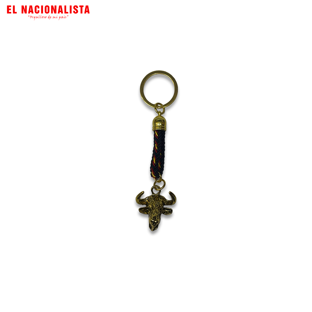 Llavero Cabeza de Toro Dorado con Cordón Trenzado – Orgullo Español