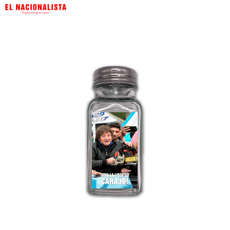 Salero de Cristal Javier Milei – Dispensador de Sal Viva la Libertad