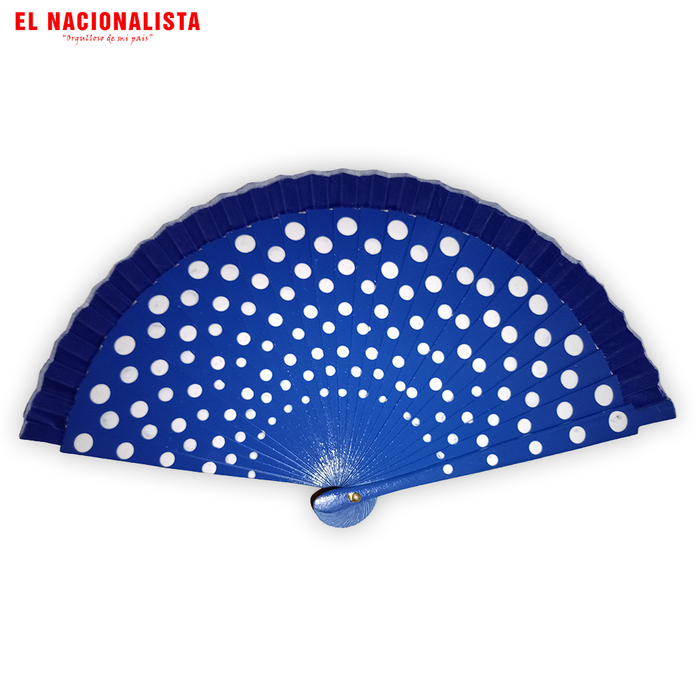 Abanico Flamenco Azul con Lunares Blancos