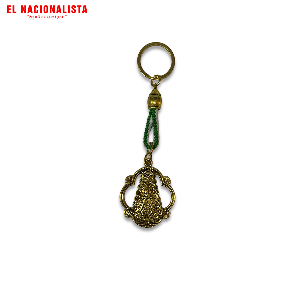Llavero Virgen del Rocío Dorada con Cordón Verde – Devoción Rociera