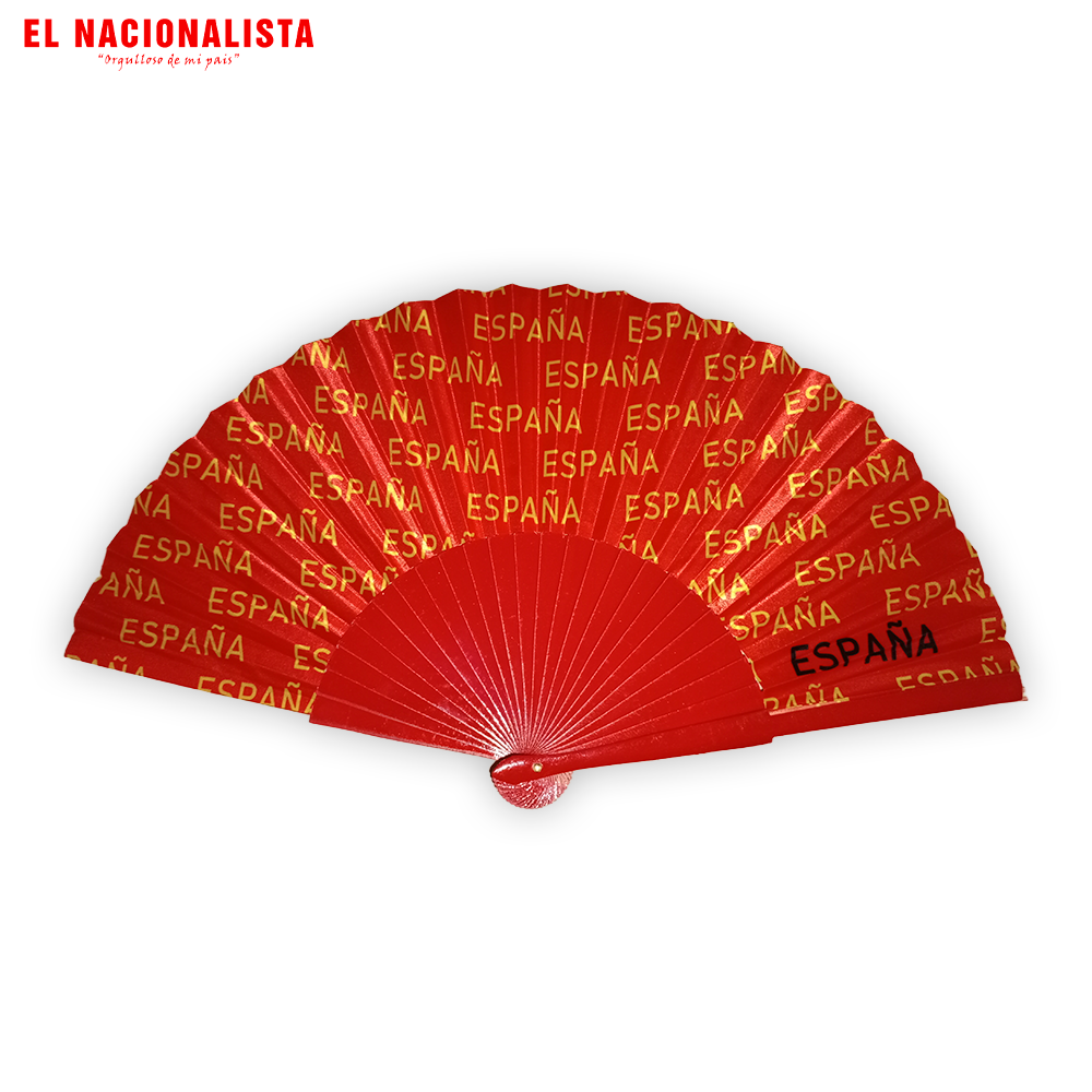 Abanico España Rojo con Texto Dorado