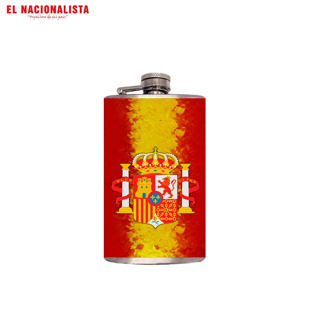 Petaca Escudo con bandera españa – Compañera de Aventuras Escudo con bandera españa
