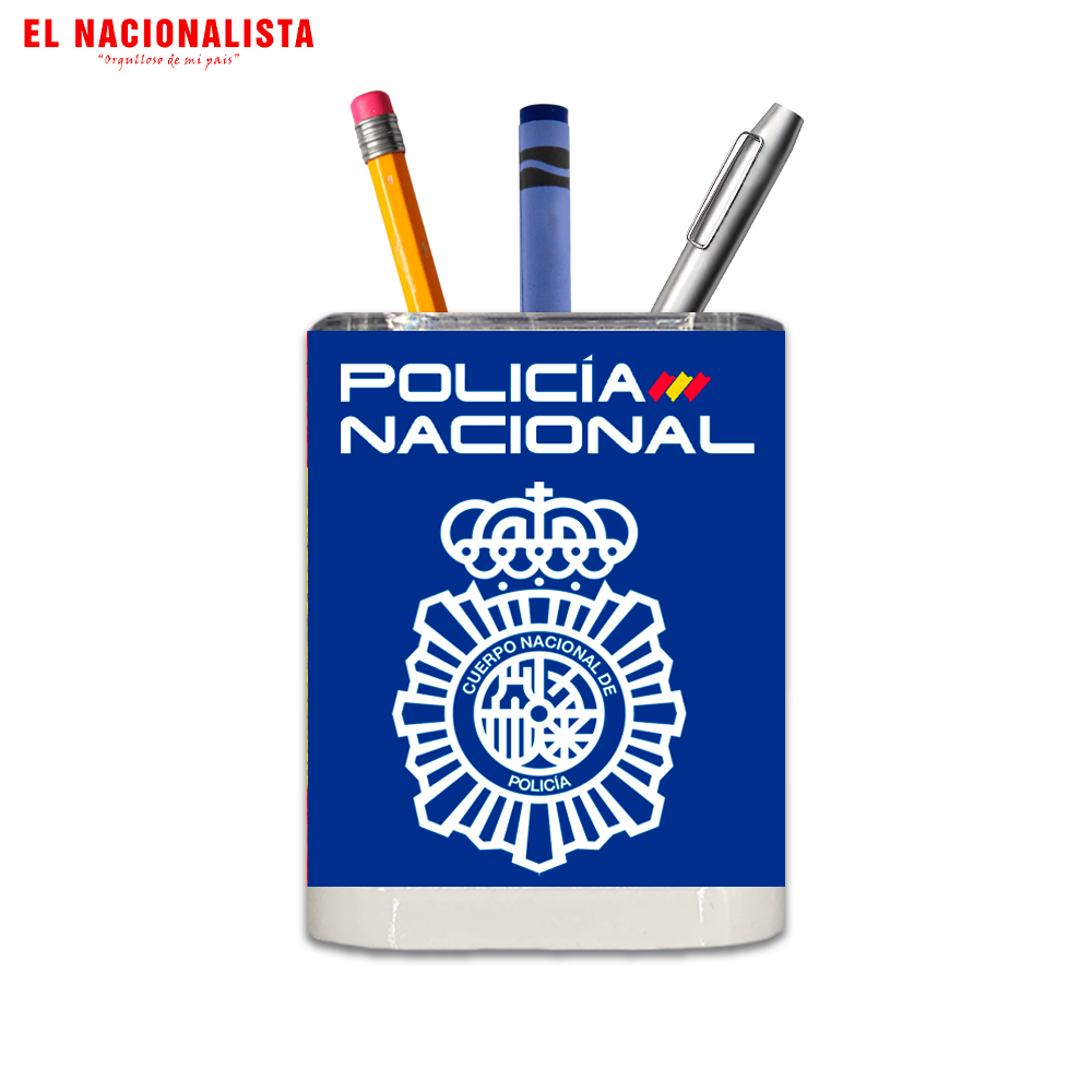 Porta Lápices Cuadrado Policía Nacional – Cubilete de Escritorio con Emblema de la Policía Nacional
