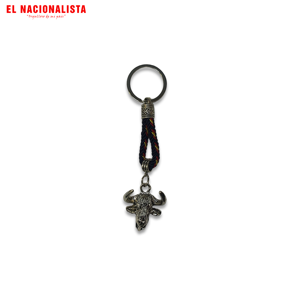 Llavero Cabeza de Toro Plateado con Cordón Trenzado – Fuerza y Nobleza
