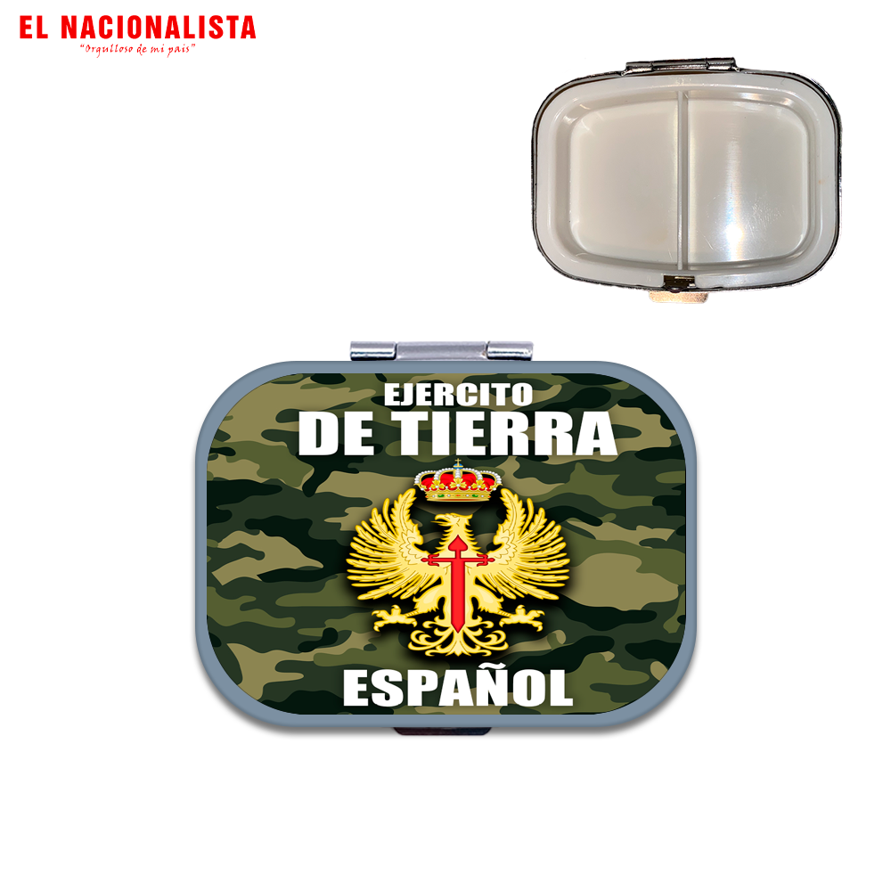 Pastillero Metálico Cuadrado Ejército de Tierra Español – Organizador Compacto con Emblema del Ejército de Tierra