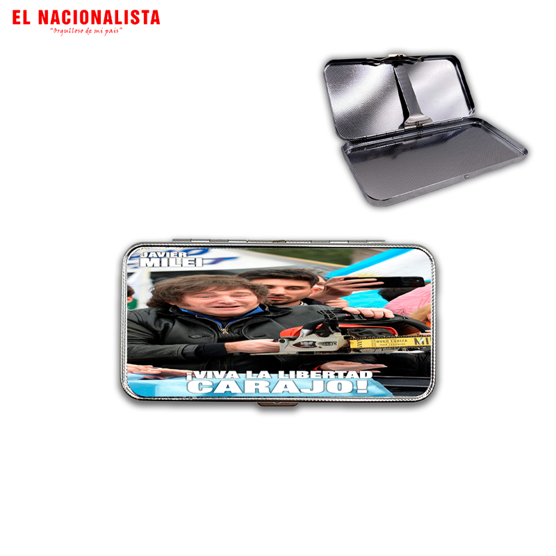 Pitillera Metálica Javier Milei – Estuche de Bolsillo Viva la Libertad