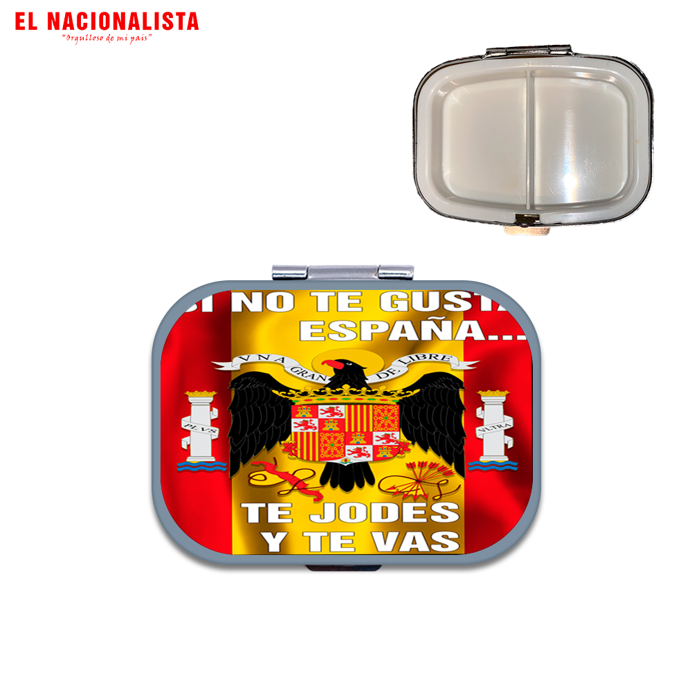 Pastillero Metálico Cuadrado SI NO TE GUSTA ESPAÑA TE JODES Y TE VAS – Organizador Compacto SI NO TE GUSTA ESPAÑA TE JODES Y TE VAS