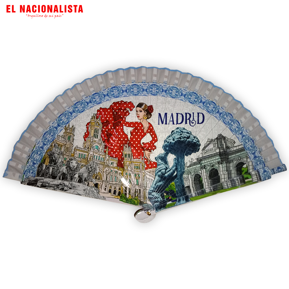 Abanico Azul Madrid con Flamenca y Monumentos