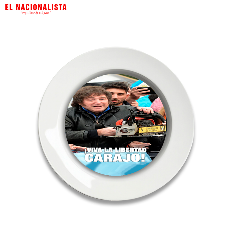 Plato Decorativo Javier Milei – Plato de Cerámica Viva la Libertad