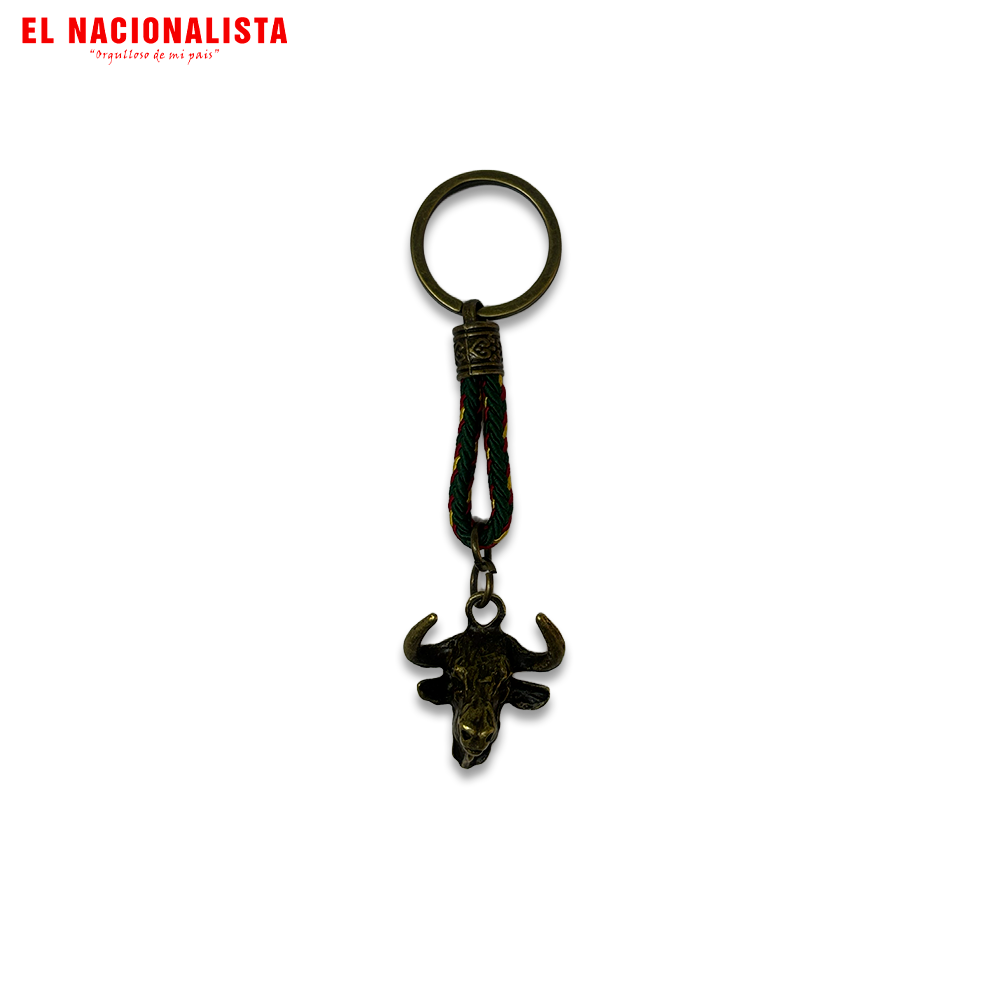 Llavero Cabeza de Toro Bronce con Cordón Oscuro – Bravura Española