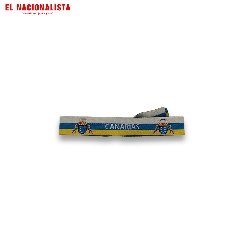 Pulsera de Tela Canarias – Pulsera Bordada con la Bandera Tricolor y Escudo Canario