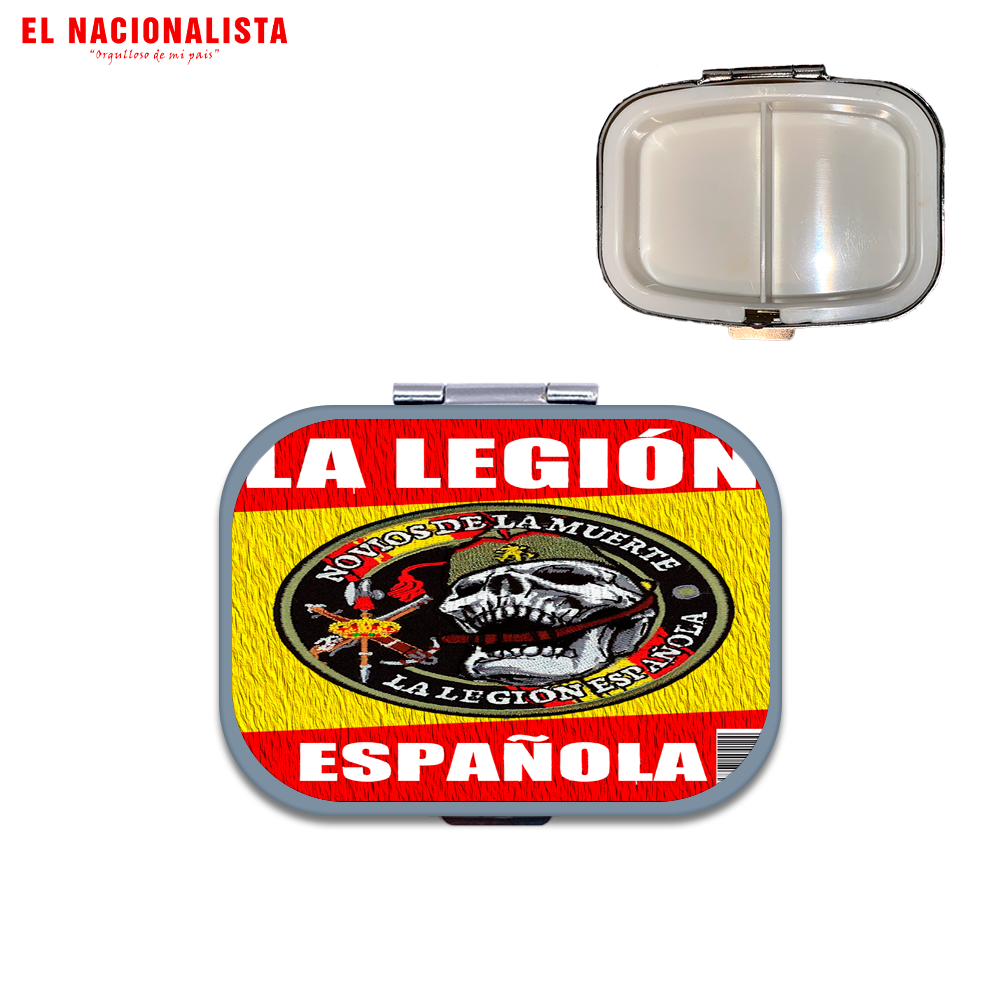 Pastillero Metálico Cuadrado Legión Española Novios de la Muerte – Organizador Compacto con Emblema Legionario