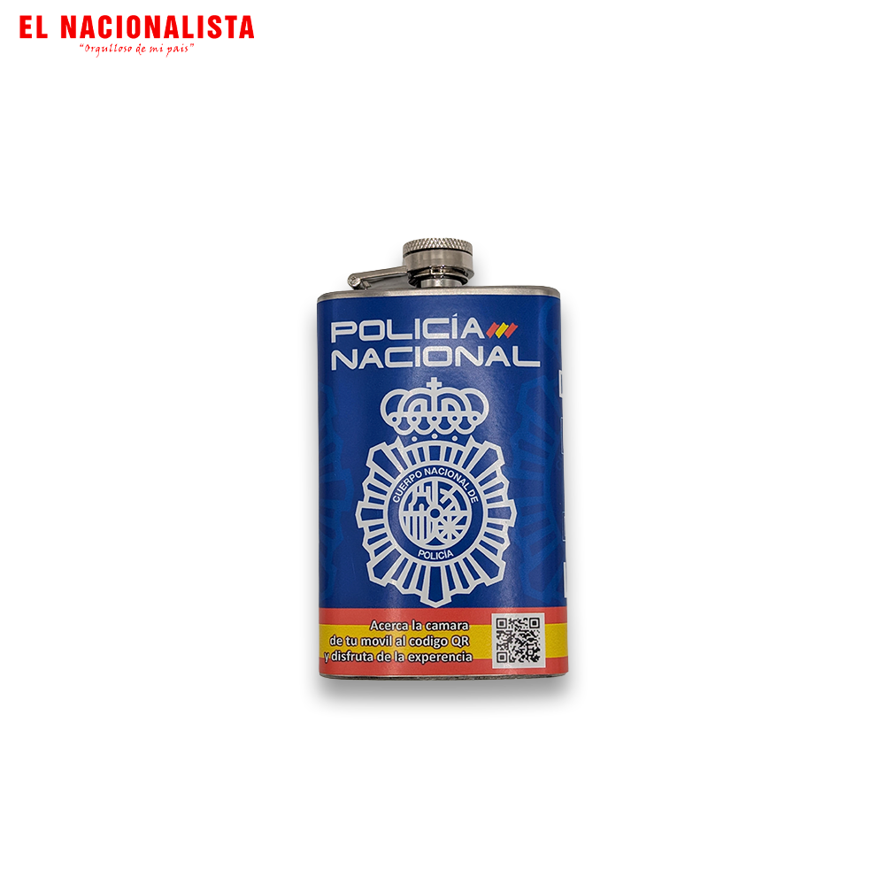 Petaca de Acero Inoxidable Policía Nacional – Petaca Metálica CNP con Código QR