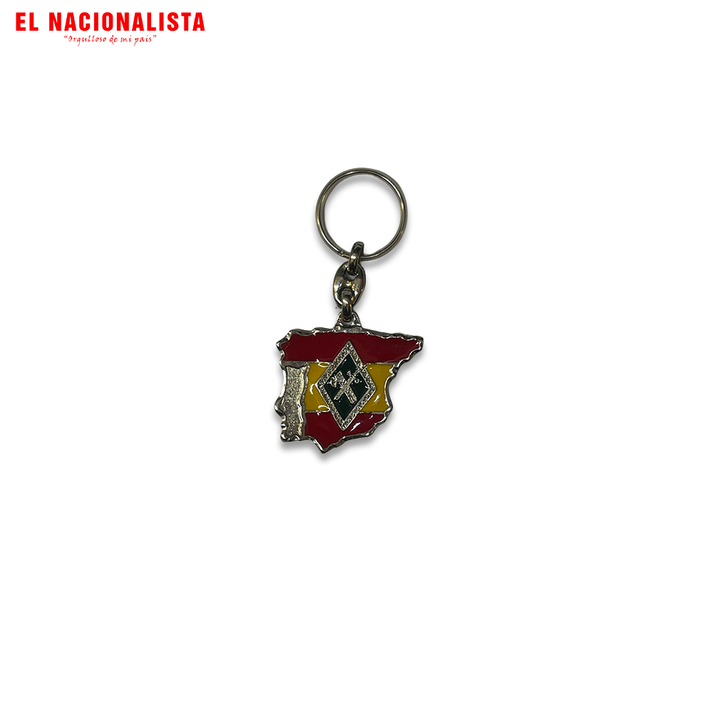 Llavero Plateado Mapa de España con Cruz – Bandera Nacional