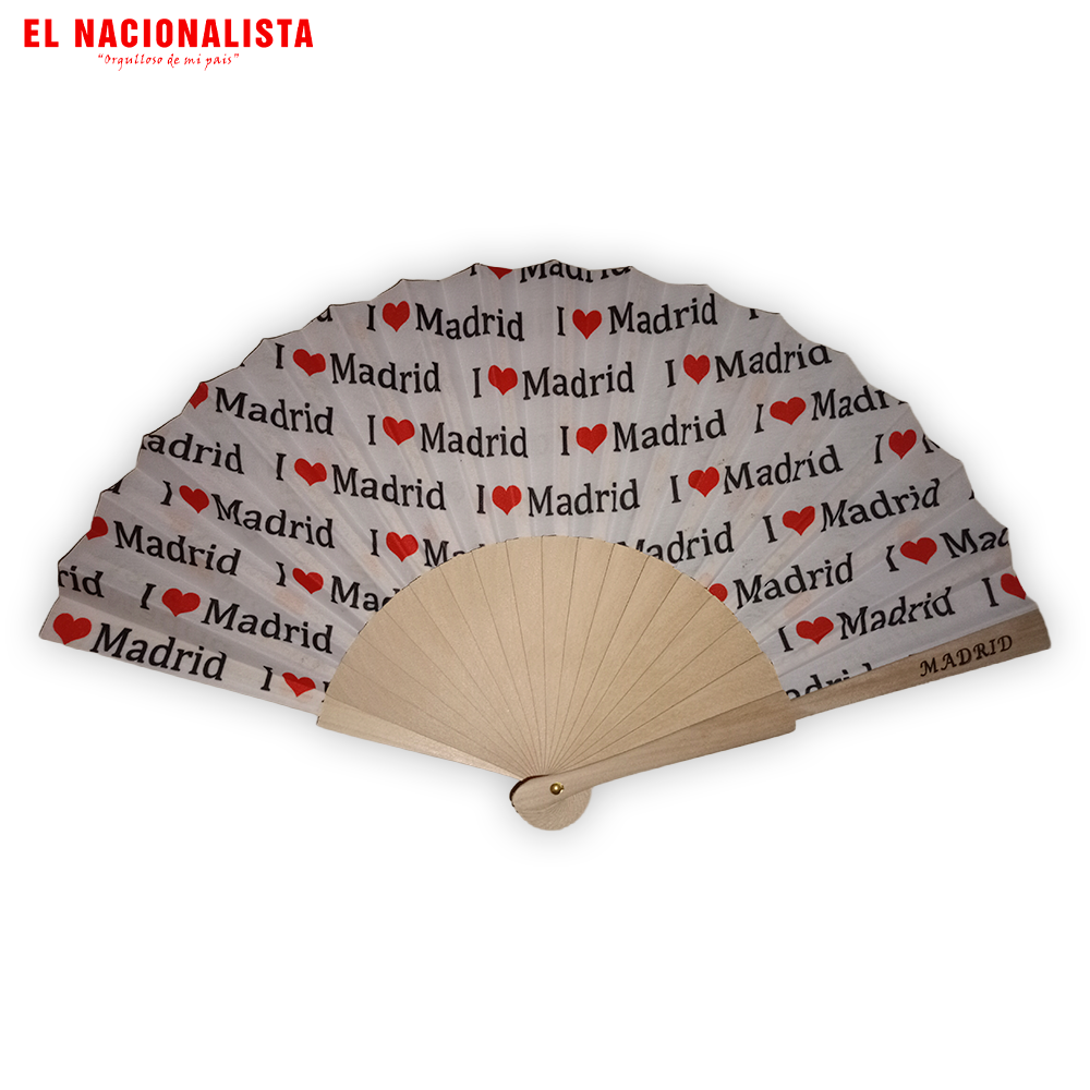 Abanico I Love Madrid con Varillas de Madera Natural