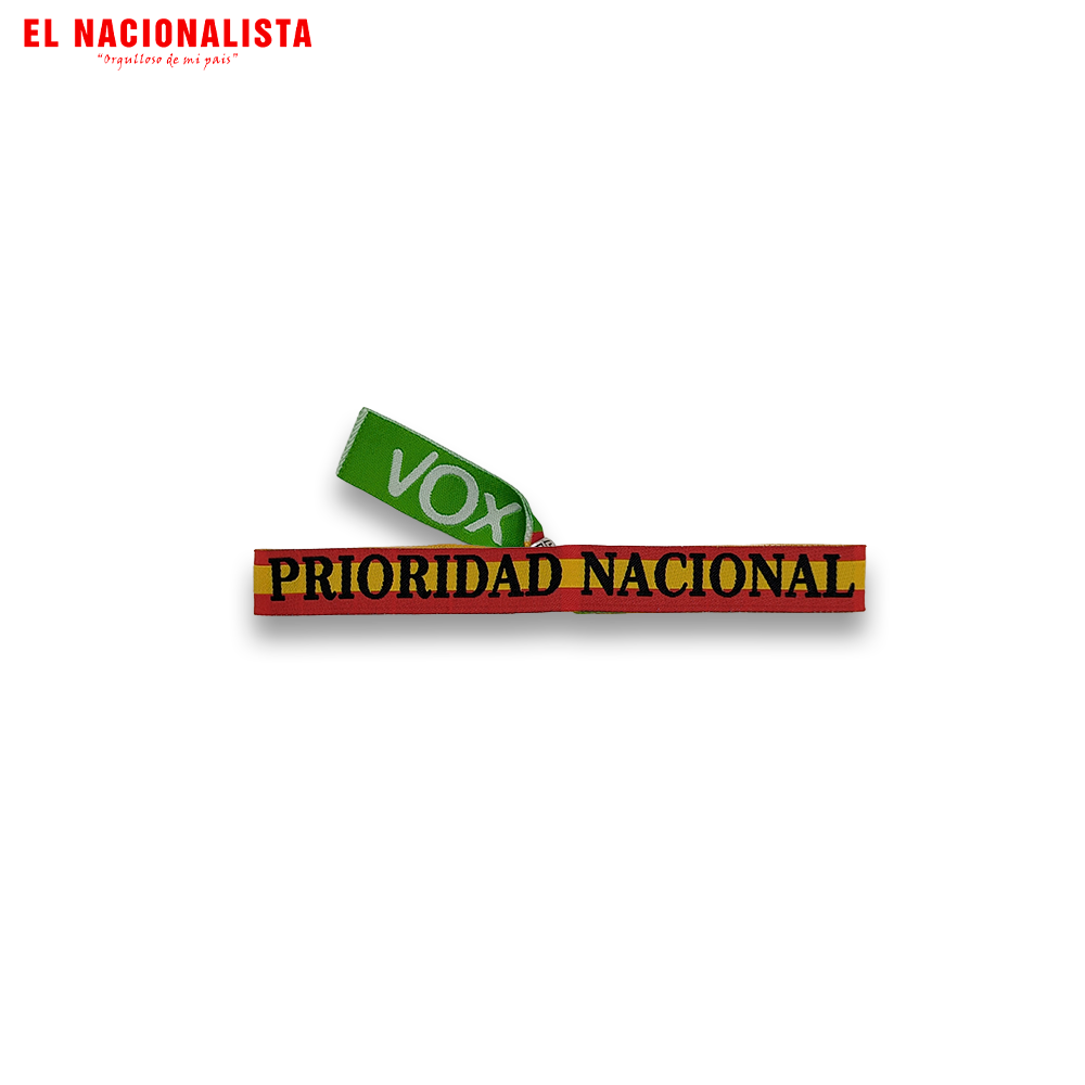 Pulsera de Tela de VOX – Pulsera de España con Lema Prioridad Nacional