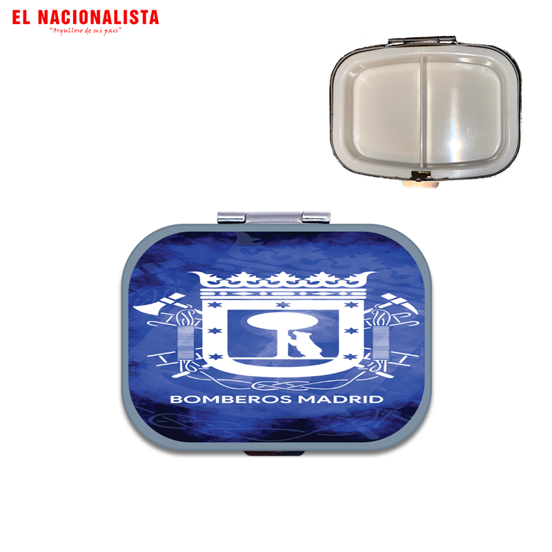 Pastillero Metálico Cuadrado Bomberos Madrid – Organizador Compacto con Escudo Oficial