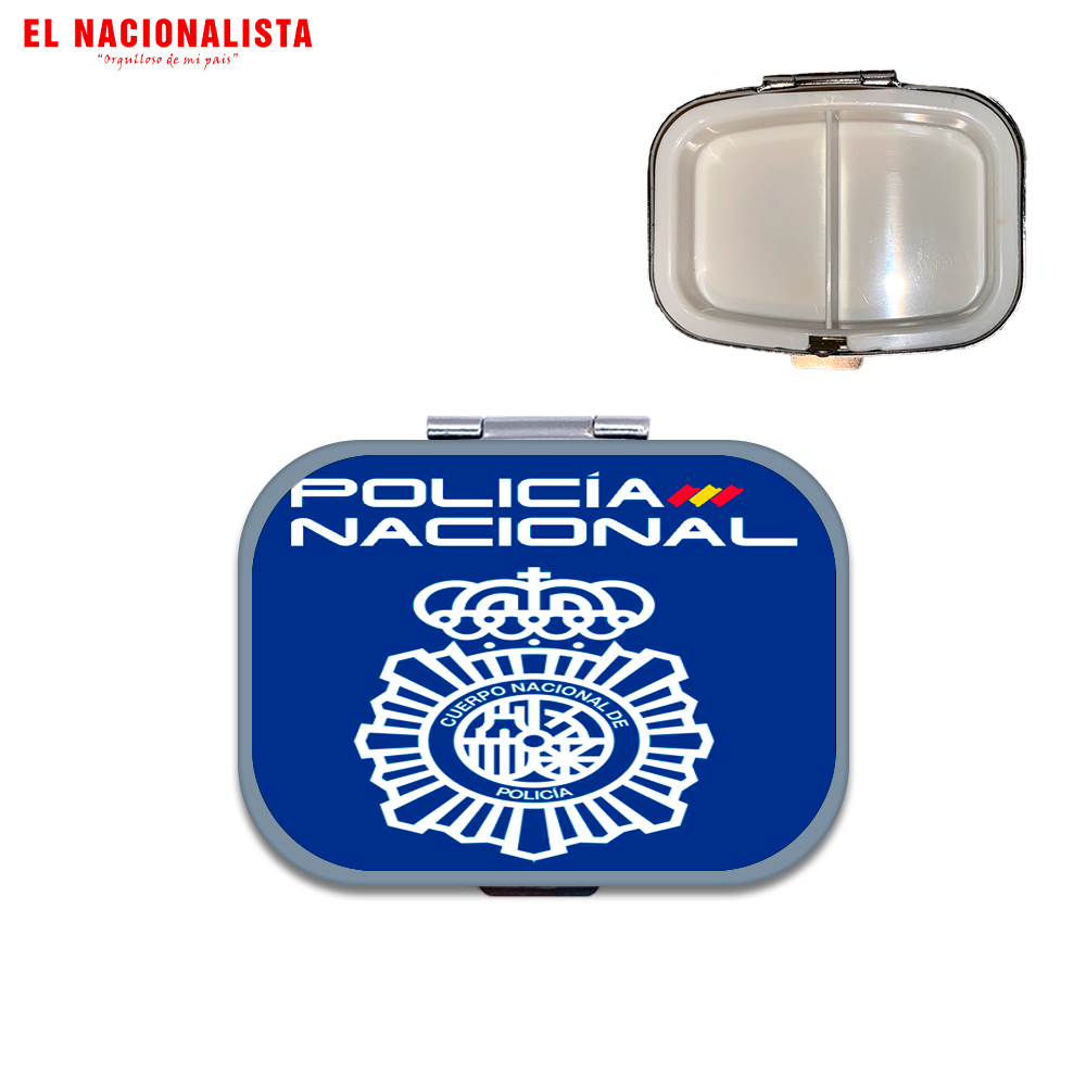 Pastillero Metálico Cuadrado Policía Nacional – Organizador Compacto con Emblema de la Policía Nacional