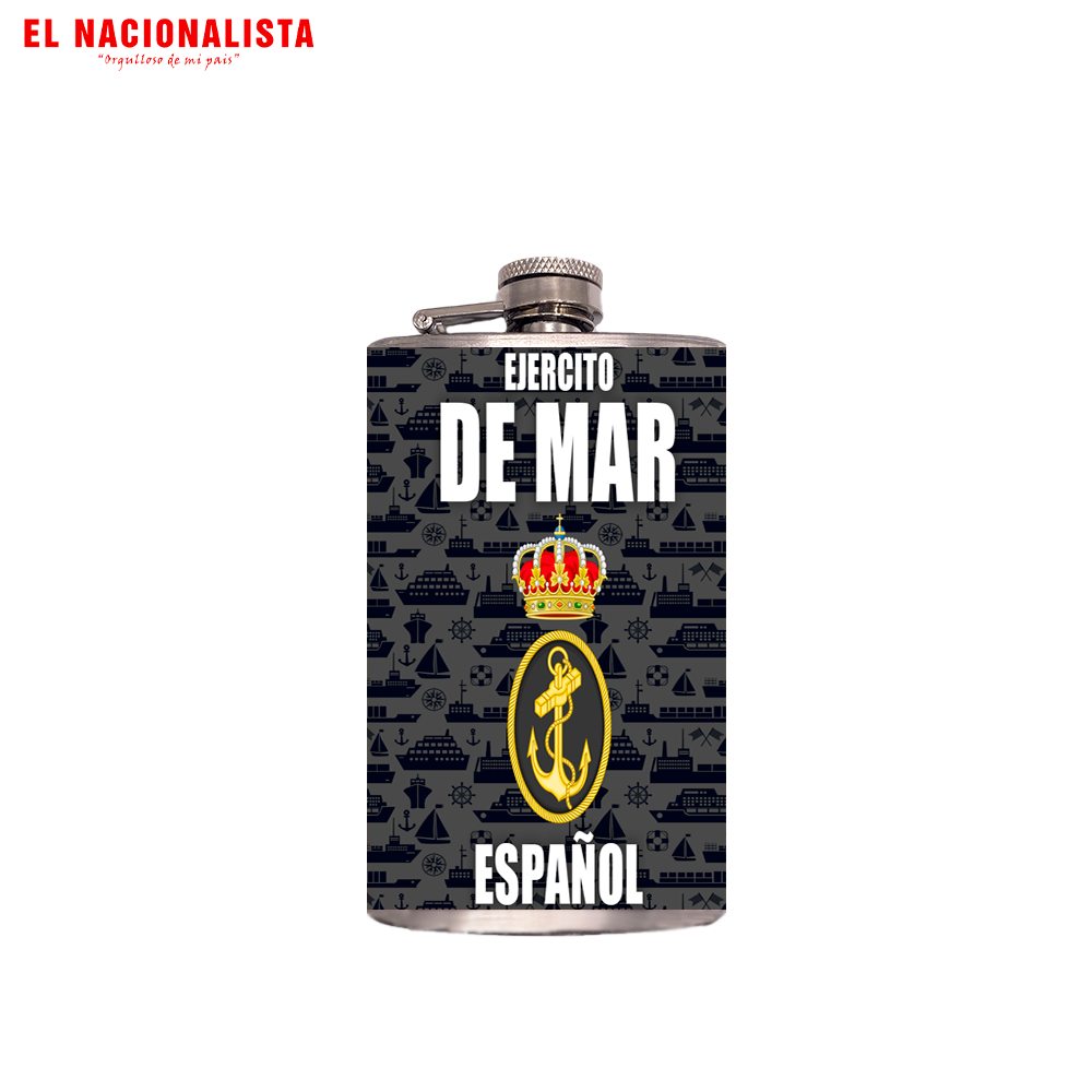 Petaca Metálica Ejército de Mar Español – Licorera de Bolsillo con Emblema del Ejército de Mar