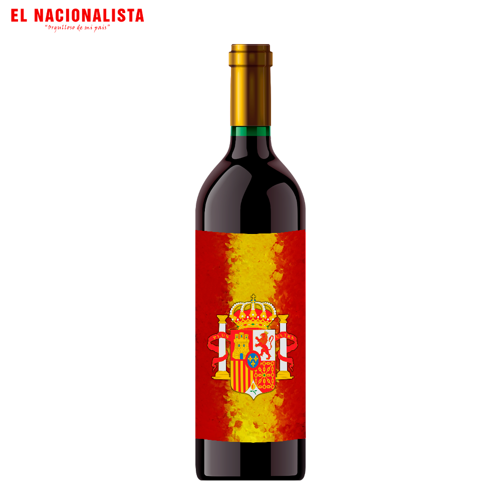 Botella de Vino Dorado Escudo con bandera españa – Edición Especial Escudo con bandera españa